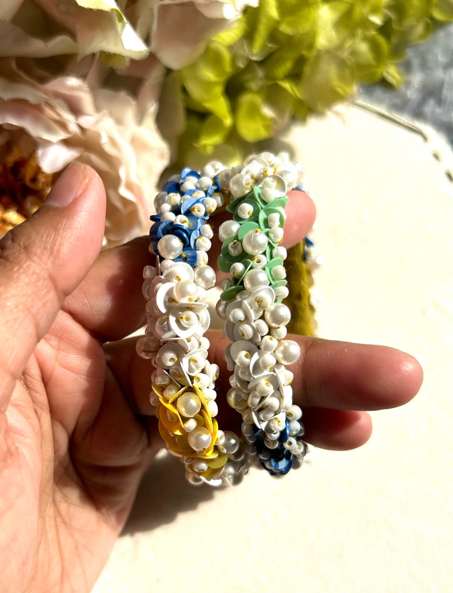 Daffodil Hand Embroidered Bangles set of 4