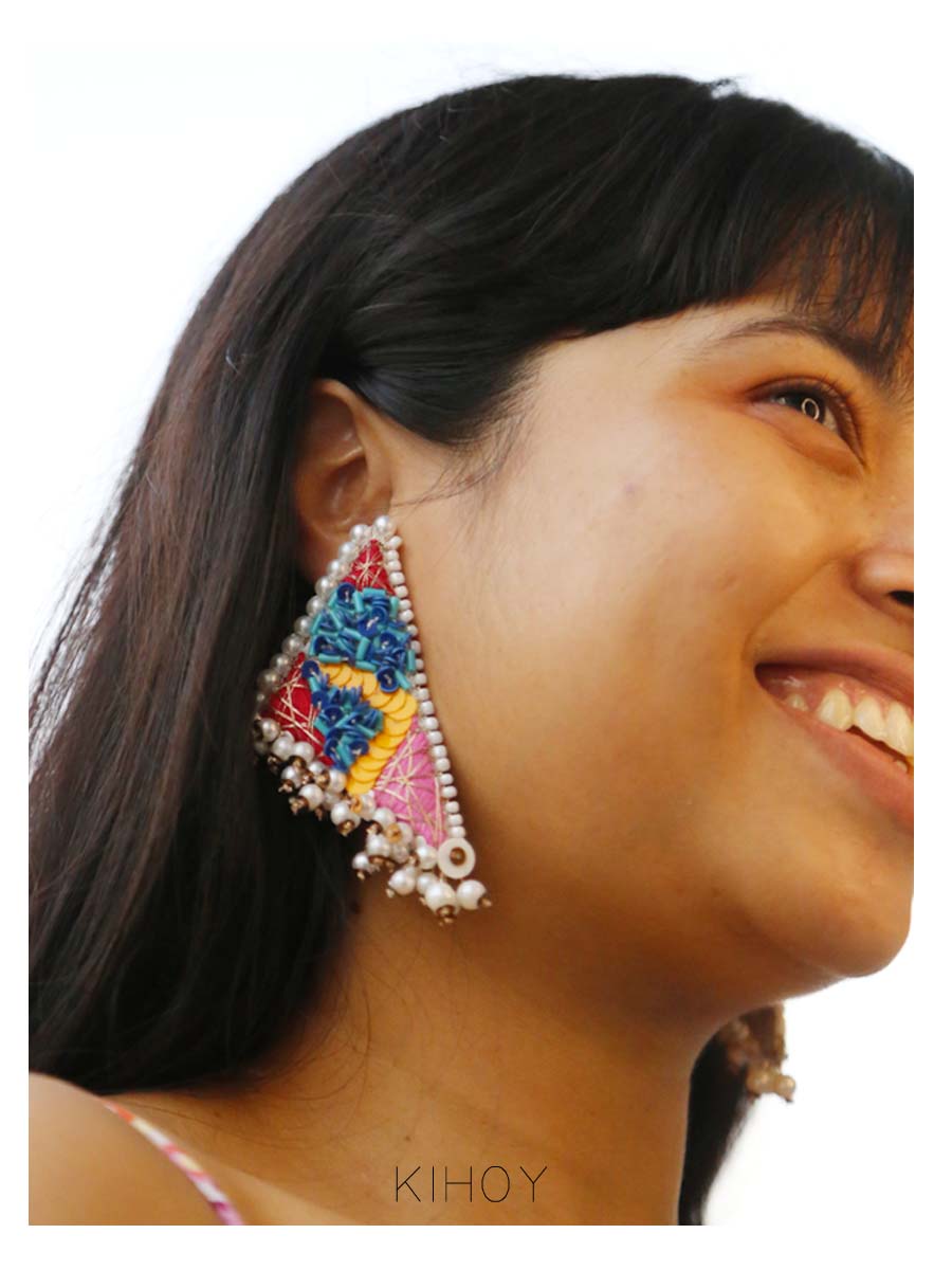 Holi Embroidered Statement Earrings – Vibrant & Handcrafted Festive Jewelry