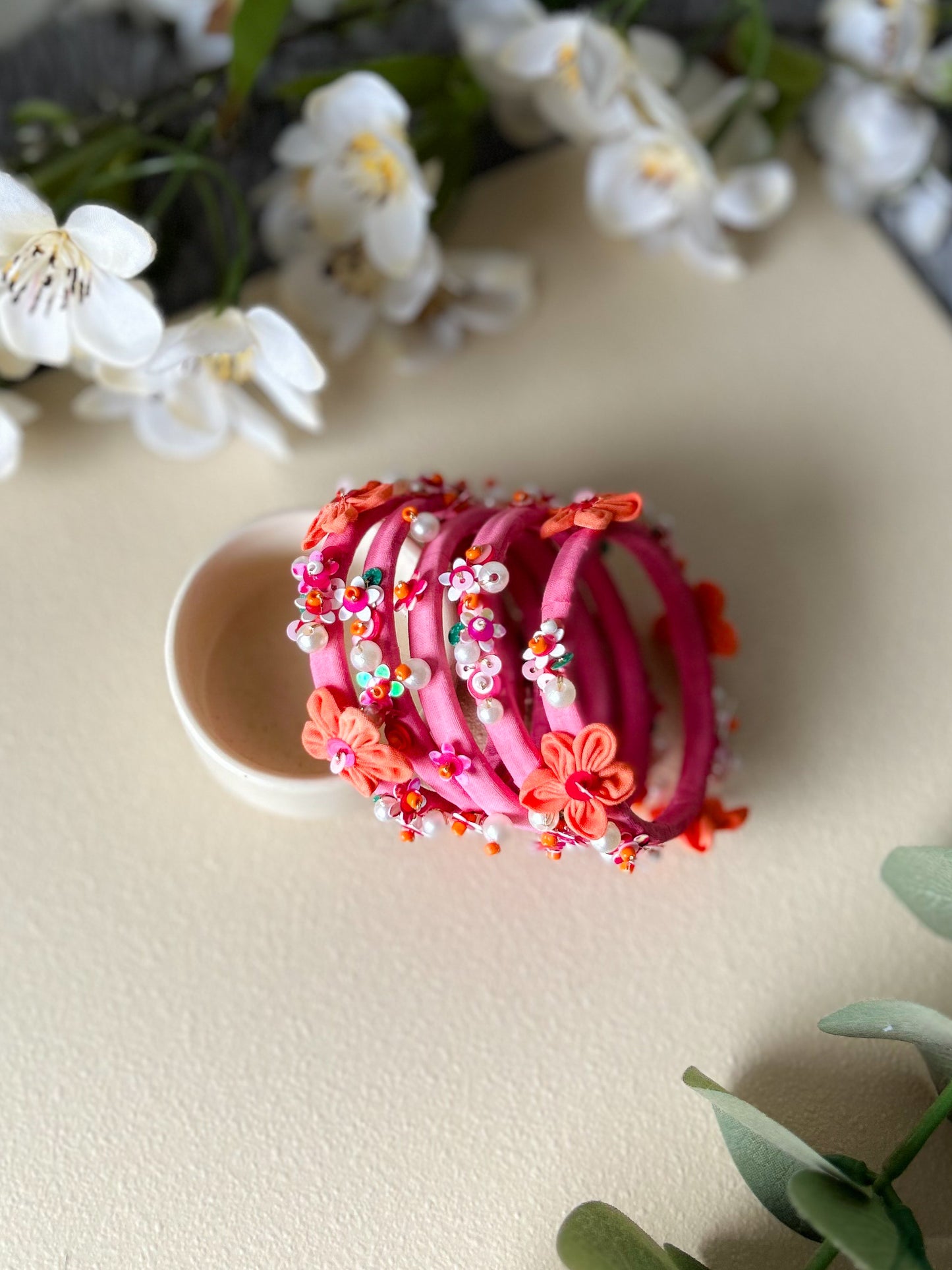 FLORAL HAND EBROIDERED BANGLE SET OF 5