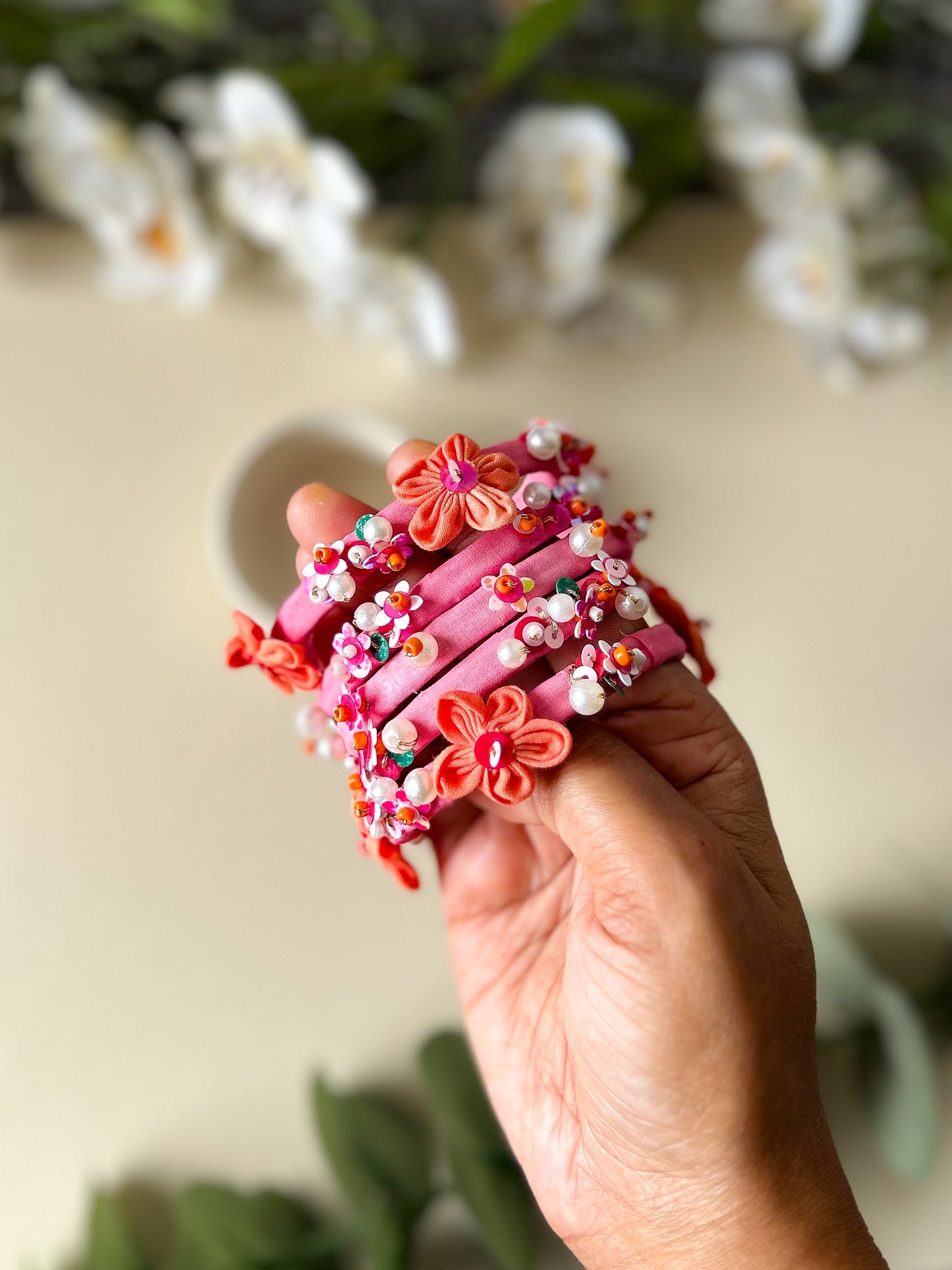FLORAL HAND EBROIDERED BANGLE SET OF 5