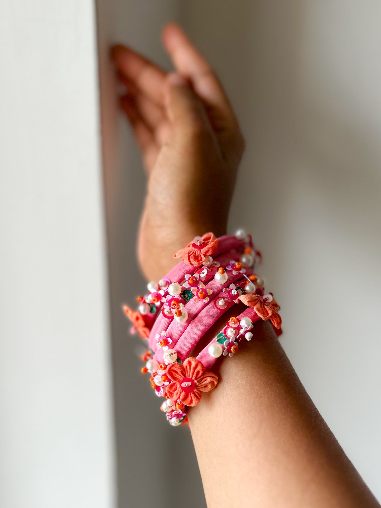 FLORAL HAND EBROIDERED BANGLE SET OF 5