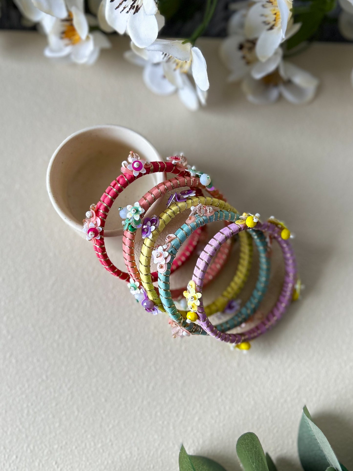 MULTICOLOR HAND EBROIDERED BANGLE SET OF 5
