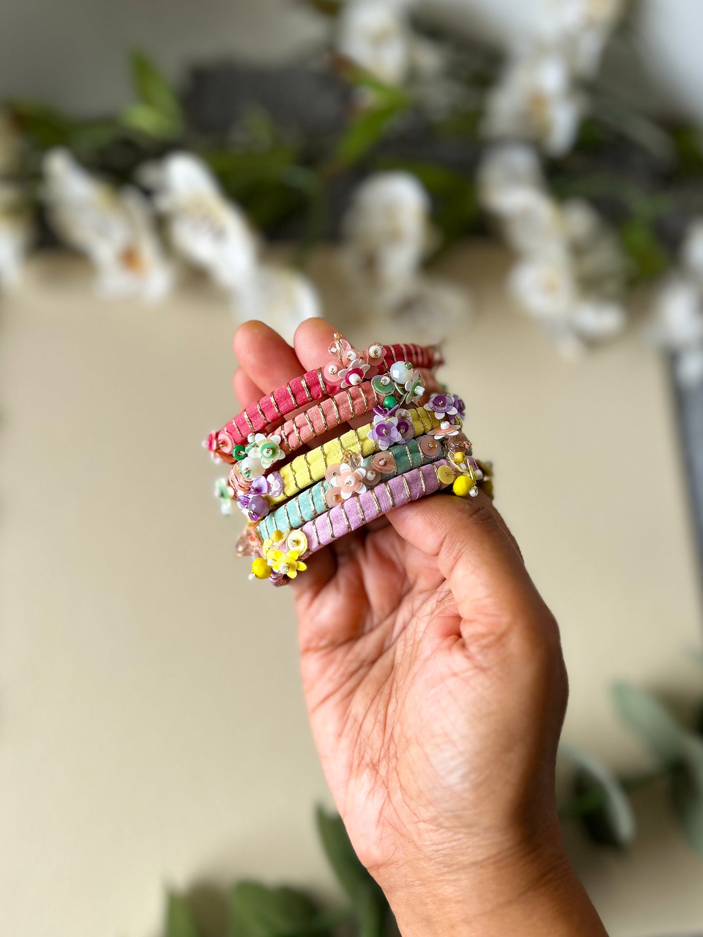MULTICOLOR HAND EBROIDERED BANGLE SET OF 5