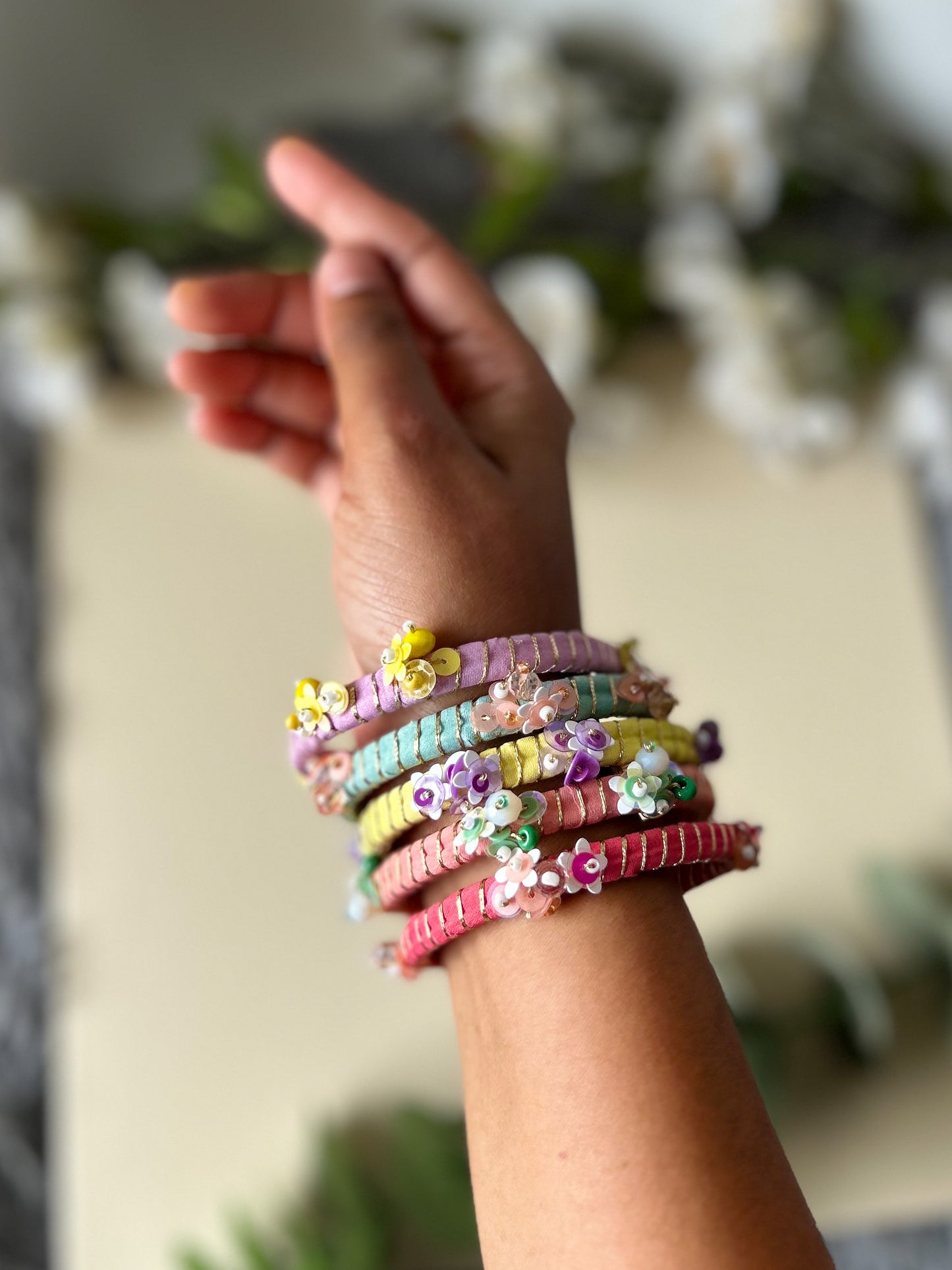 MULTICOLOR HAND EBROIDERED BANGLE SET OF 5