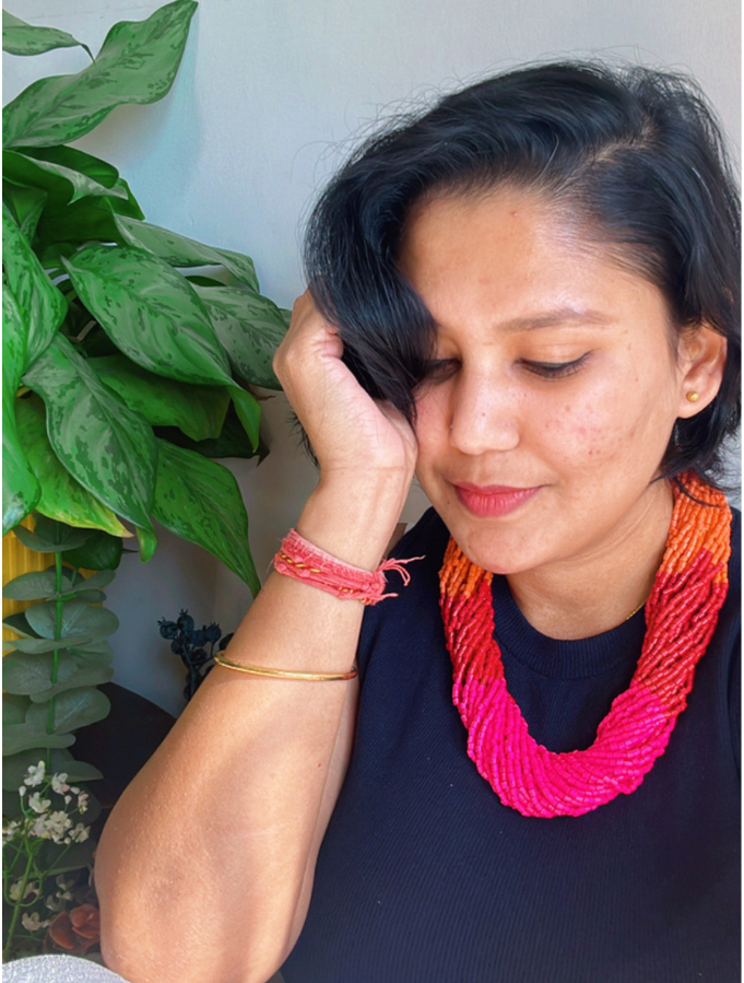 Beaded Necklace (pink & orange)