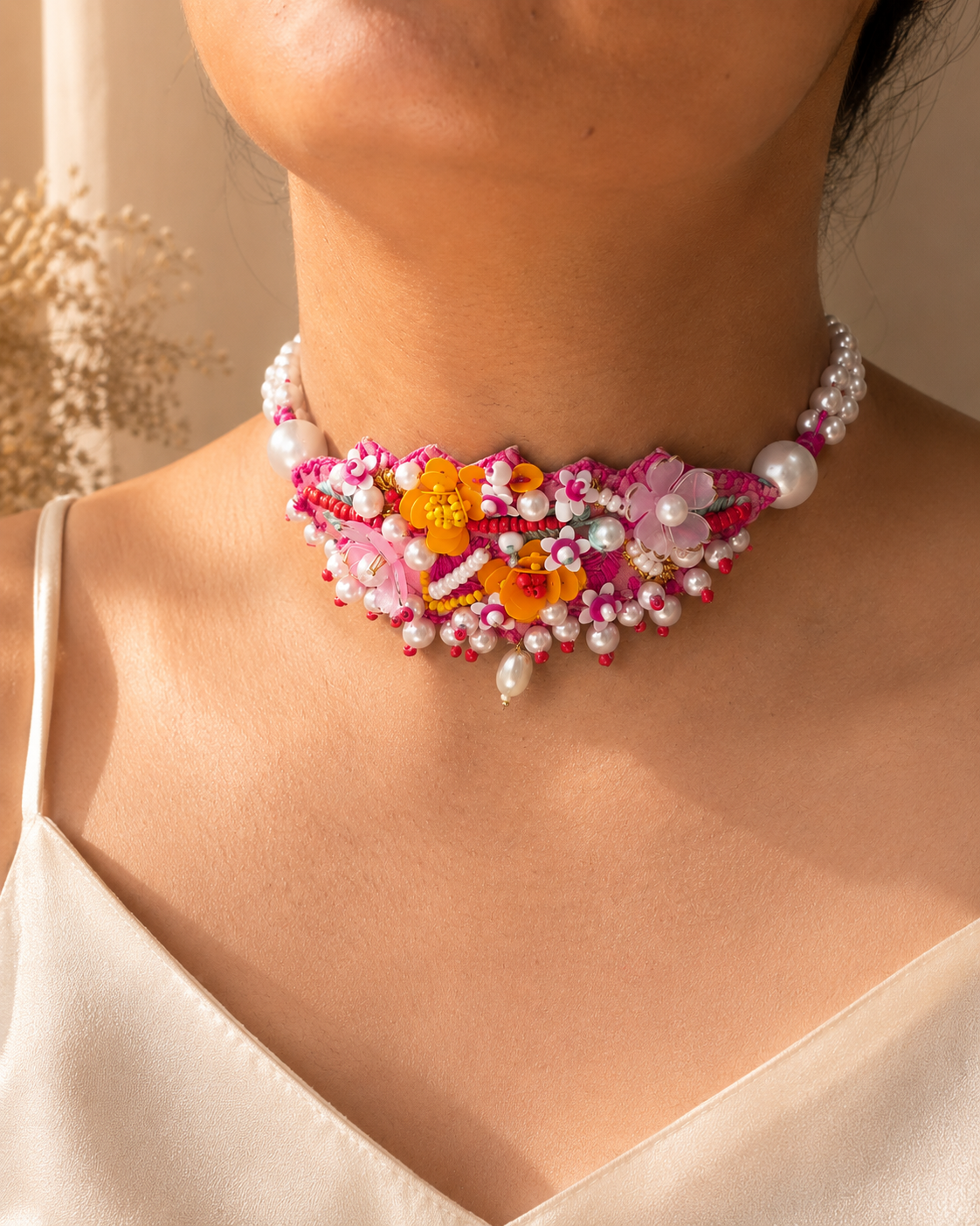 Pink Embroidered Bridal Choker Workshop