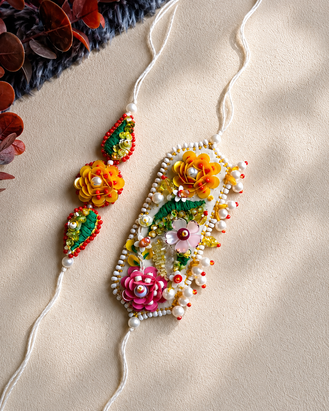 Camellia Rakhi & Convertible Necklace Lumba Set