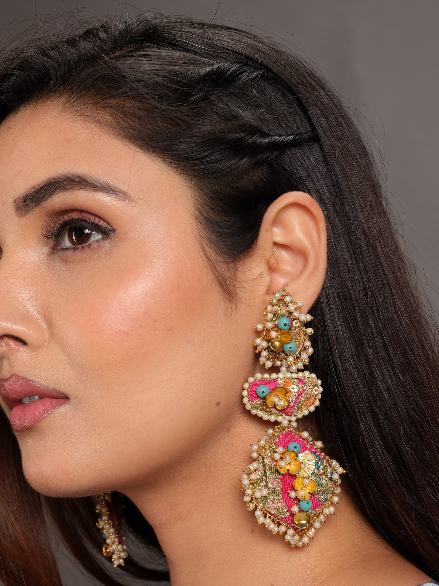 Devi Embroidered Earrings – A Divine Statement of Strength & Grace
