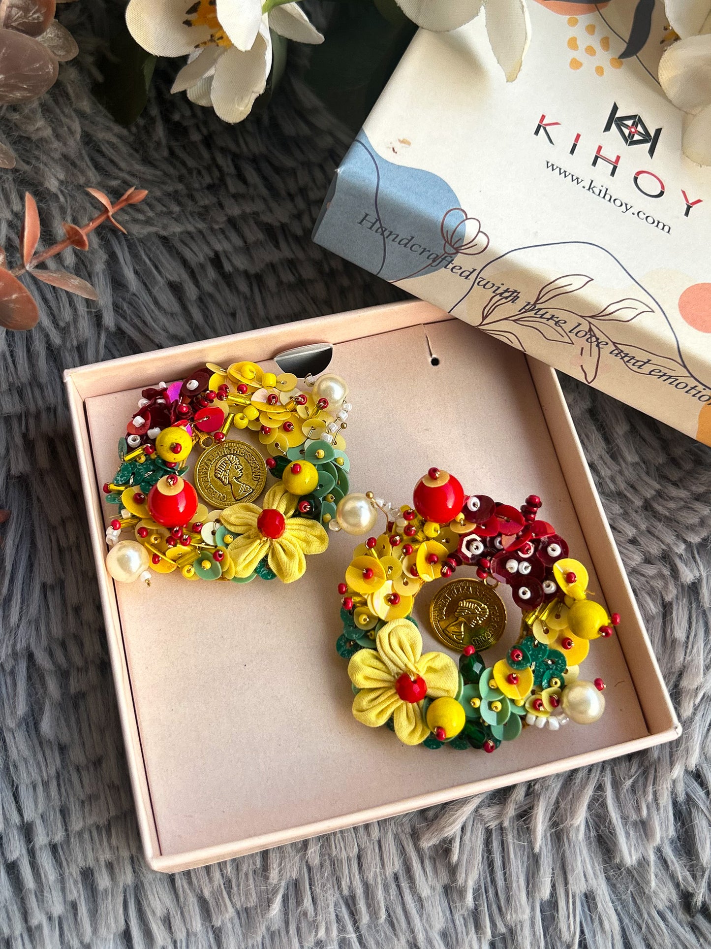 Wreath Statement Stud Earrings - Circle of Life Christmas Jewelry