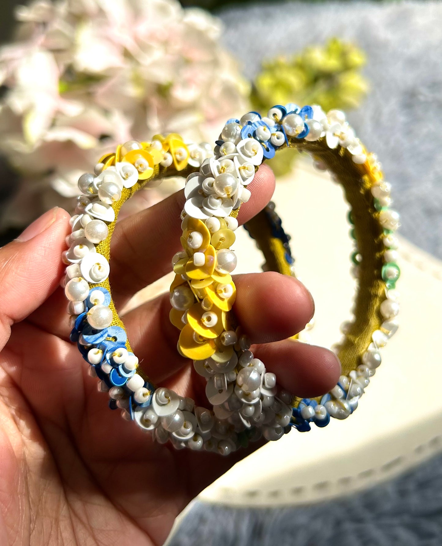 Daffodil Hand Embroidered Bangles set of 4