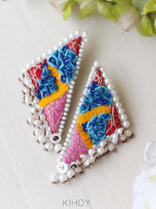 Holi Embroidered Statement Earrings – Vibrant & Handcrafted Festive Jewelry