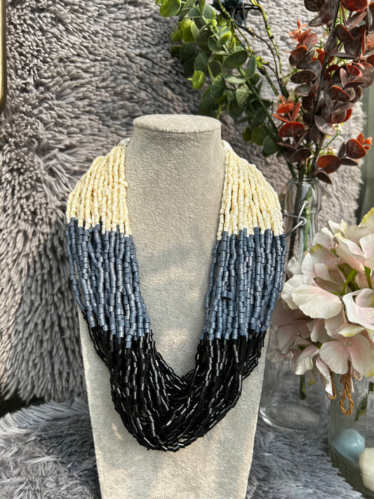 Beaded Necklace (grey & black)