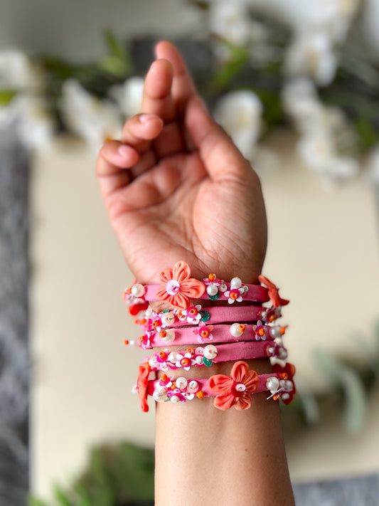 FLORAL HAND EBROIDERED BANGLE SET OF 5