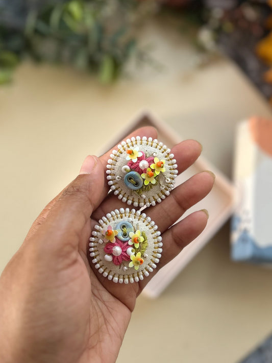 Wattle – Hand Embroidered Button Earrings