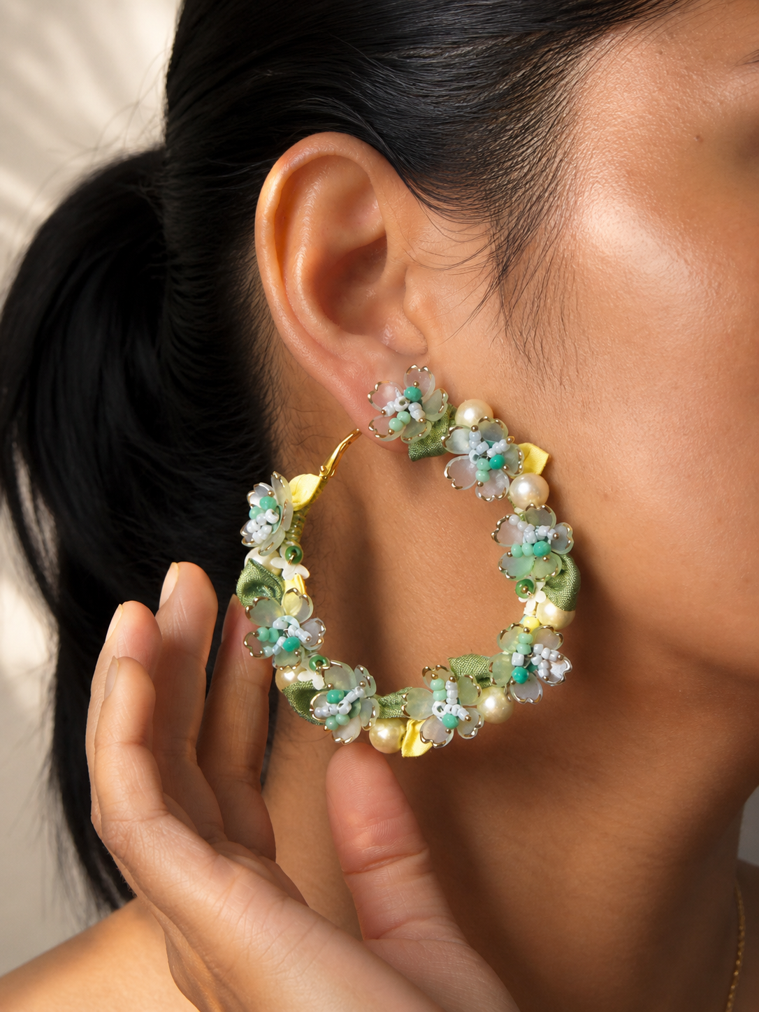 BLOSSOM THREAD & BEADS HOOP EARRINGS
