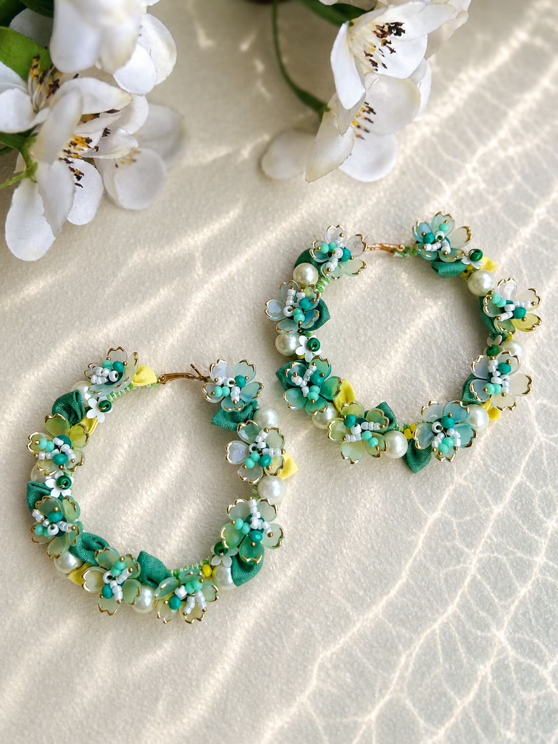 BLOSSOM THREAD & BEADS HOOP EARRINGS