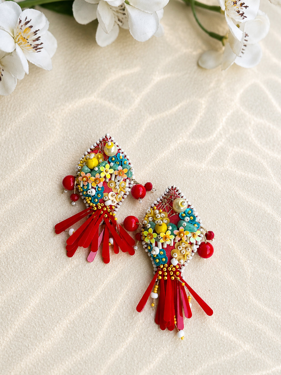 KOI FISH SEQUIN EMBROIDERED DROP EARRINGS
