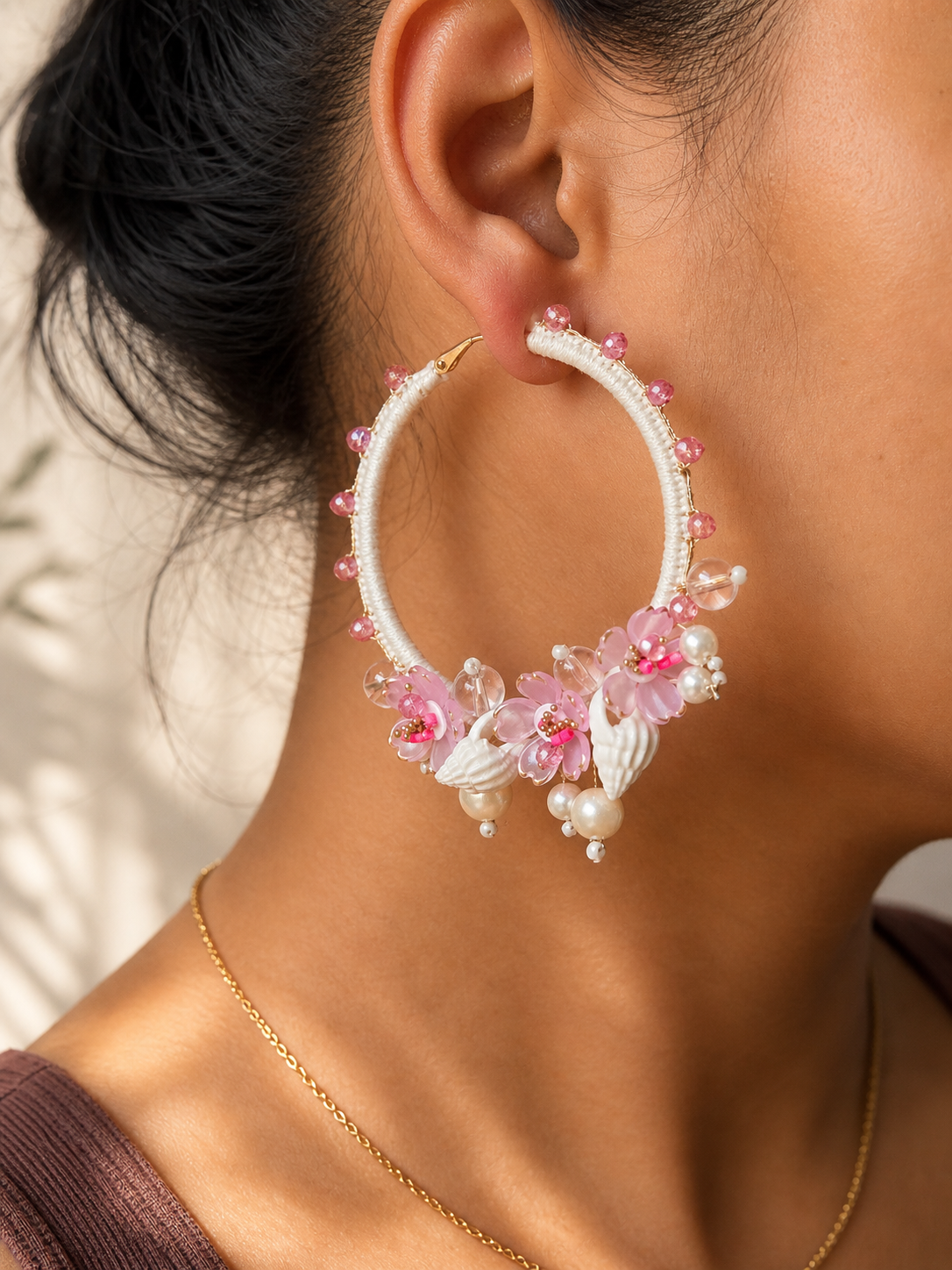 MERMAID THREAD & BEADS HOOP EARRINGS