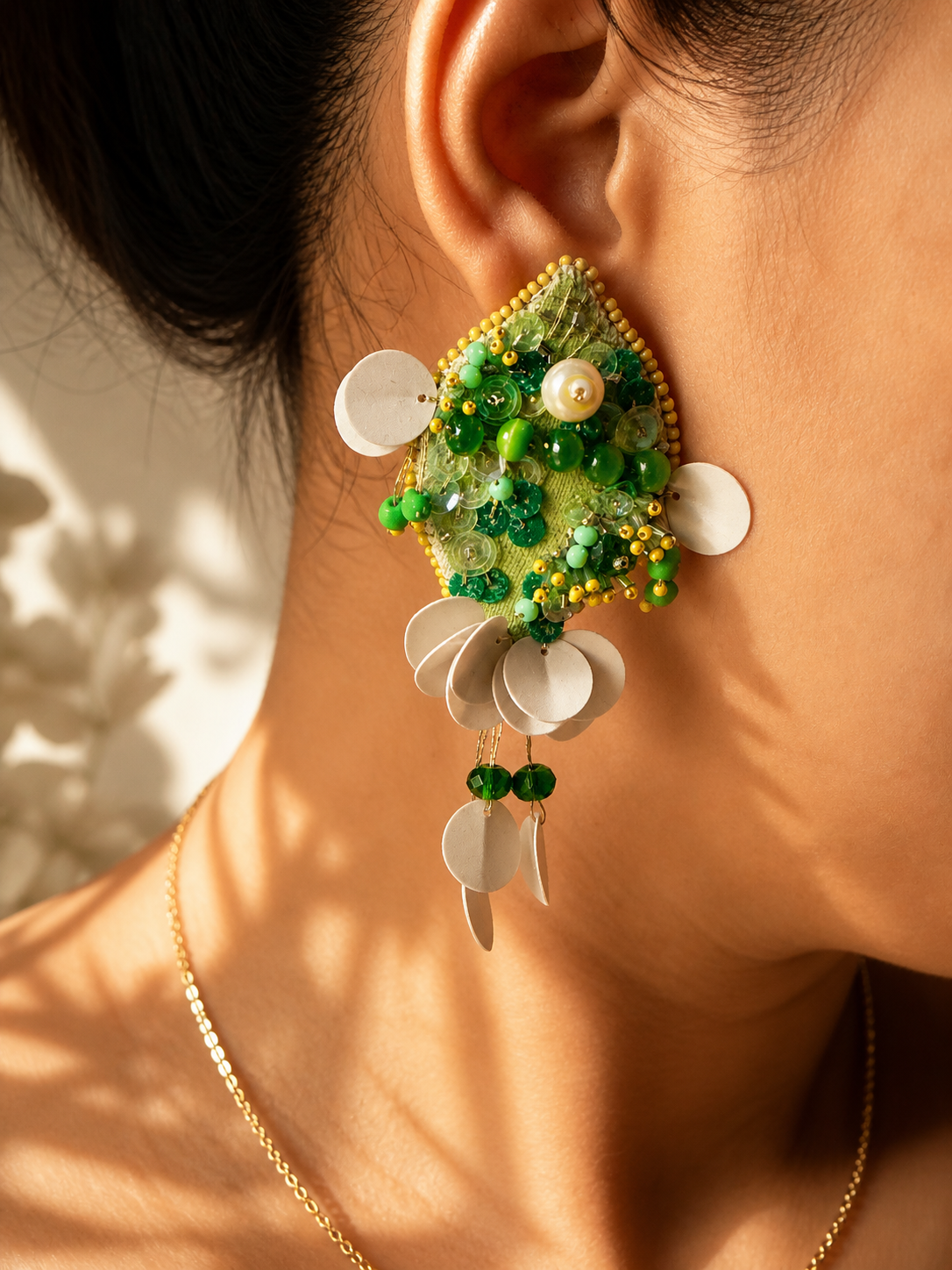 PARROTFISH SEQUIN EMBROIDERED DANGLER EARRINGS