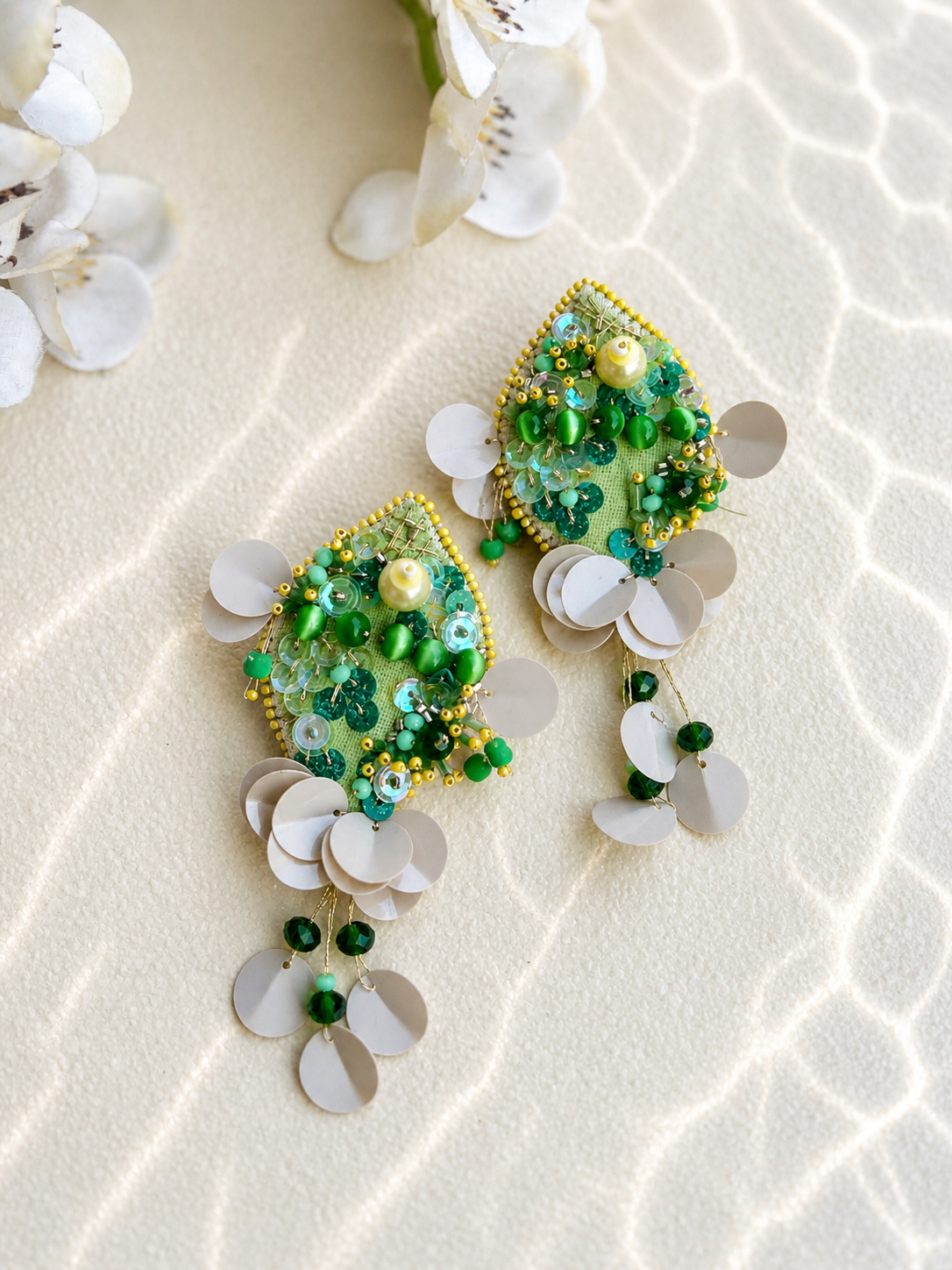 PARROTFISH SEQUIN EMBROIDERED DANGLER EARRINGS