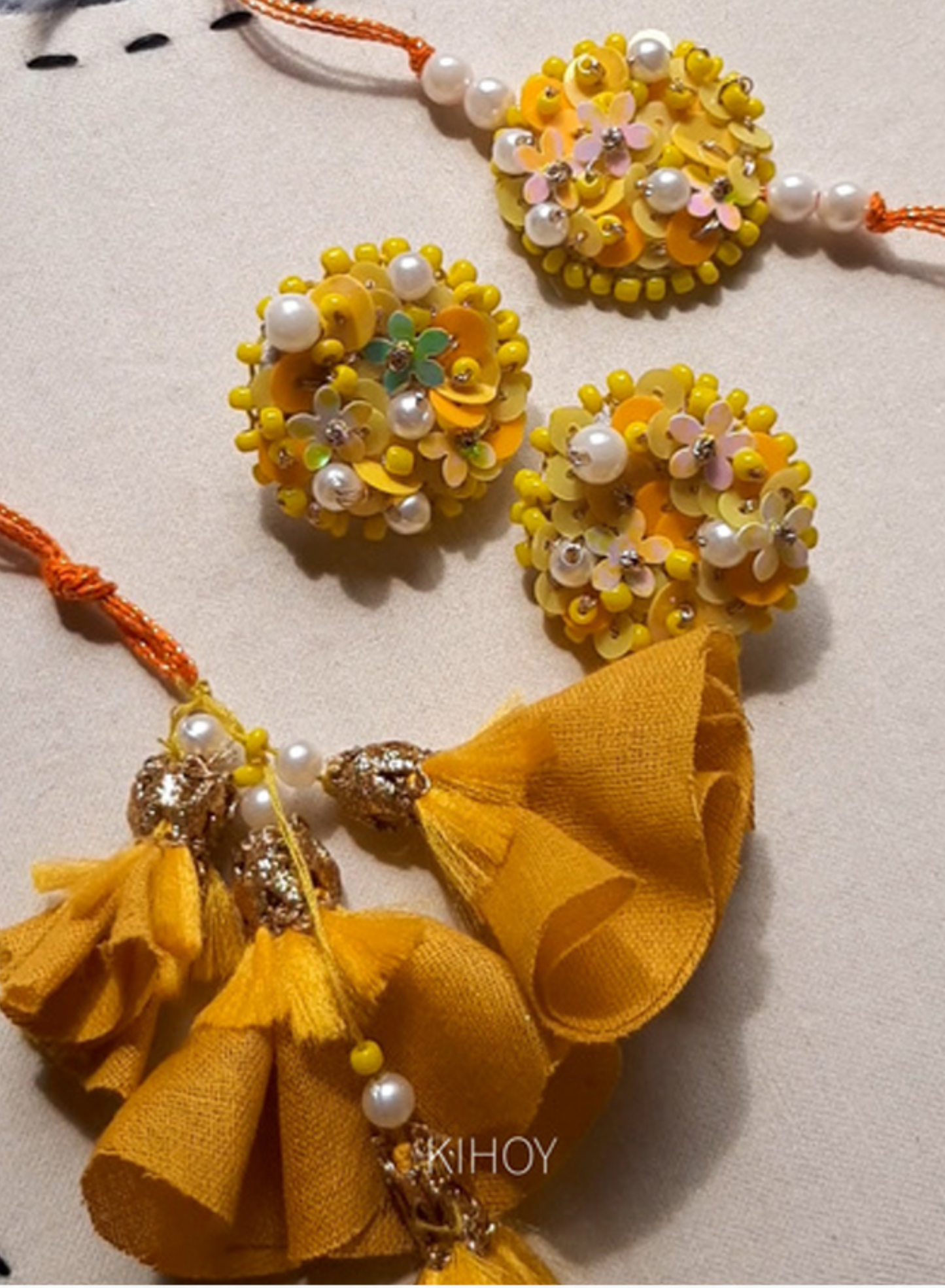 Marigold Rakhi & earring Lumba