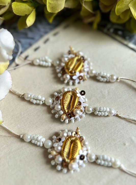 Golden Shell embroidered Rakhi Set of 3