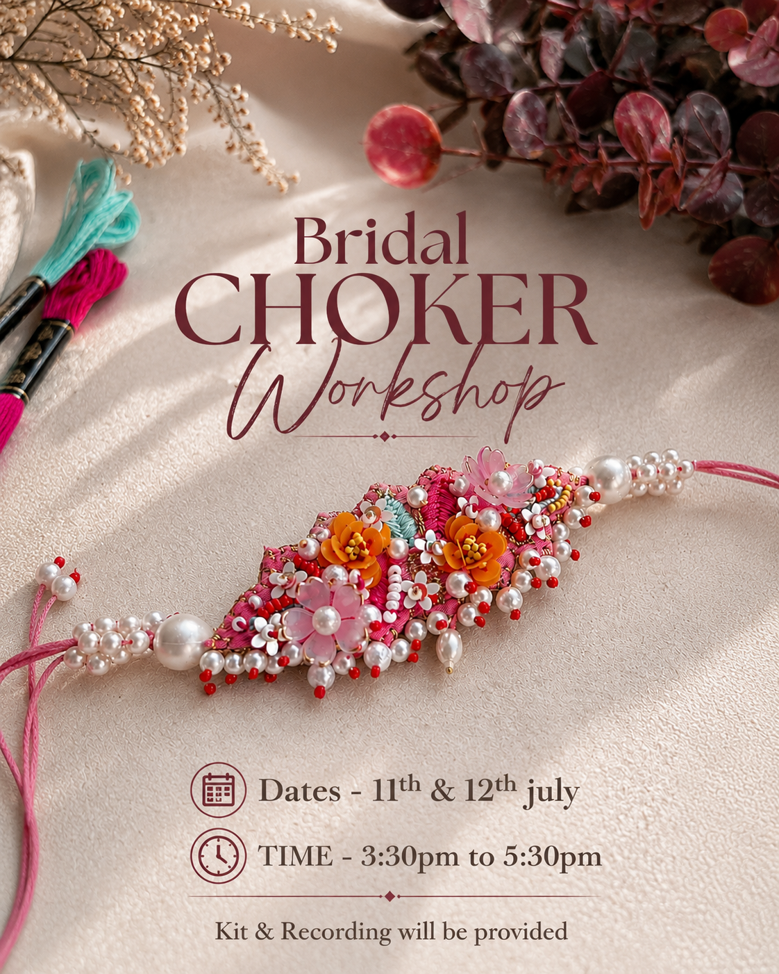 Pink Embroidered Bridal Choker Workshop