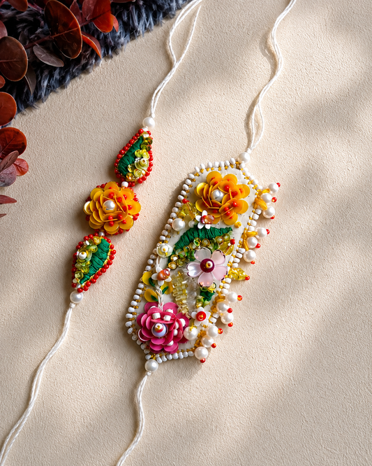 Camellia Rakhi & Convertible Necklace Lumba Set