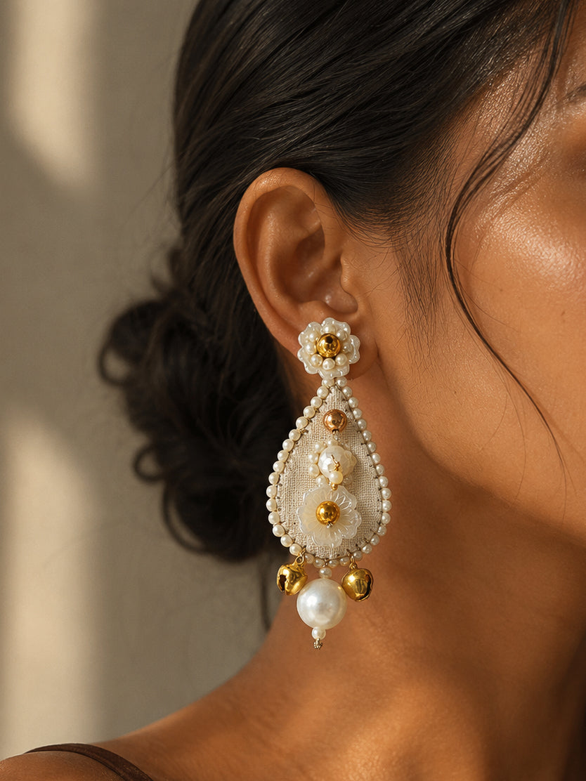 Ivory Teardrop 2-in-1 Detachable Earrings with Ghungroo - Convertible Stud to Dangler