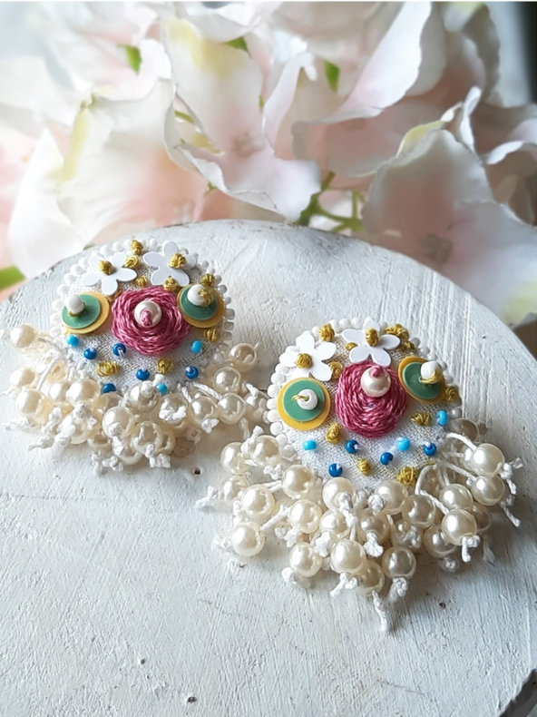 Juliet Handmade Embroidered Pearl Earrings BY KIHOY – Romantic & Elegant Jewelry