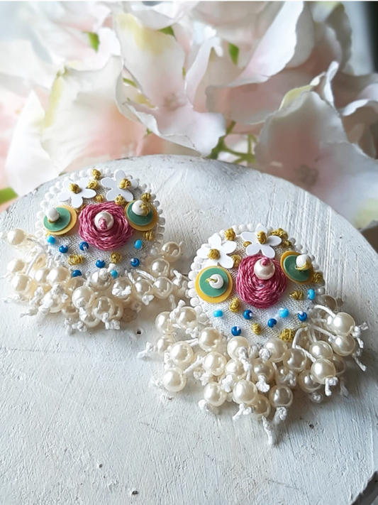 Juliet Handmade Embroidered Pearl Earrings BY KIHOY – Romantic & Elegant Jewelry