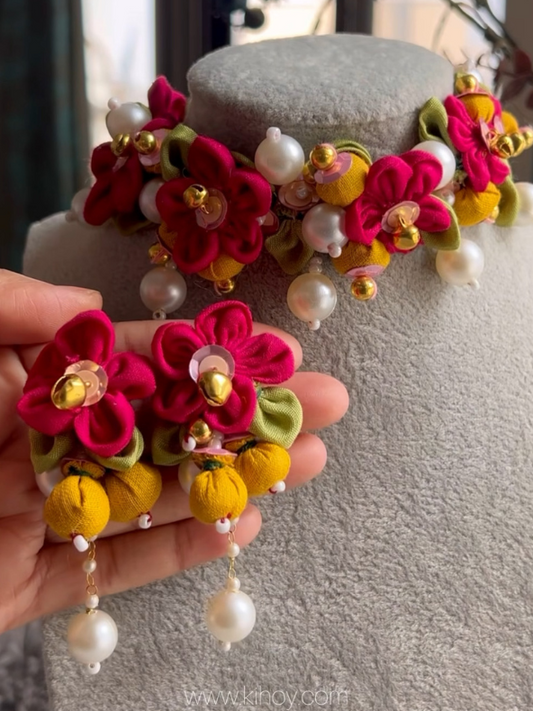 Lalita Handmade floral Earrings & Choker Set