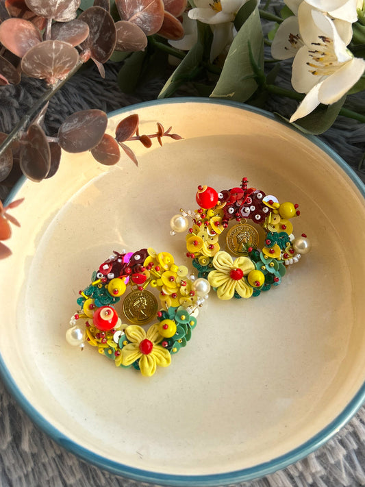 Wreath Statement Stud Earrings - Circle of Life Christmas Jewelry