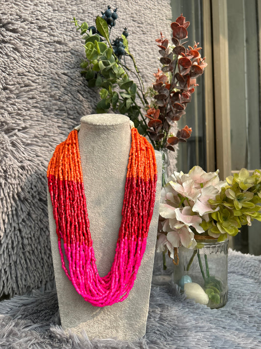 Beaded Necklace (pink & orange)