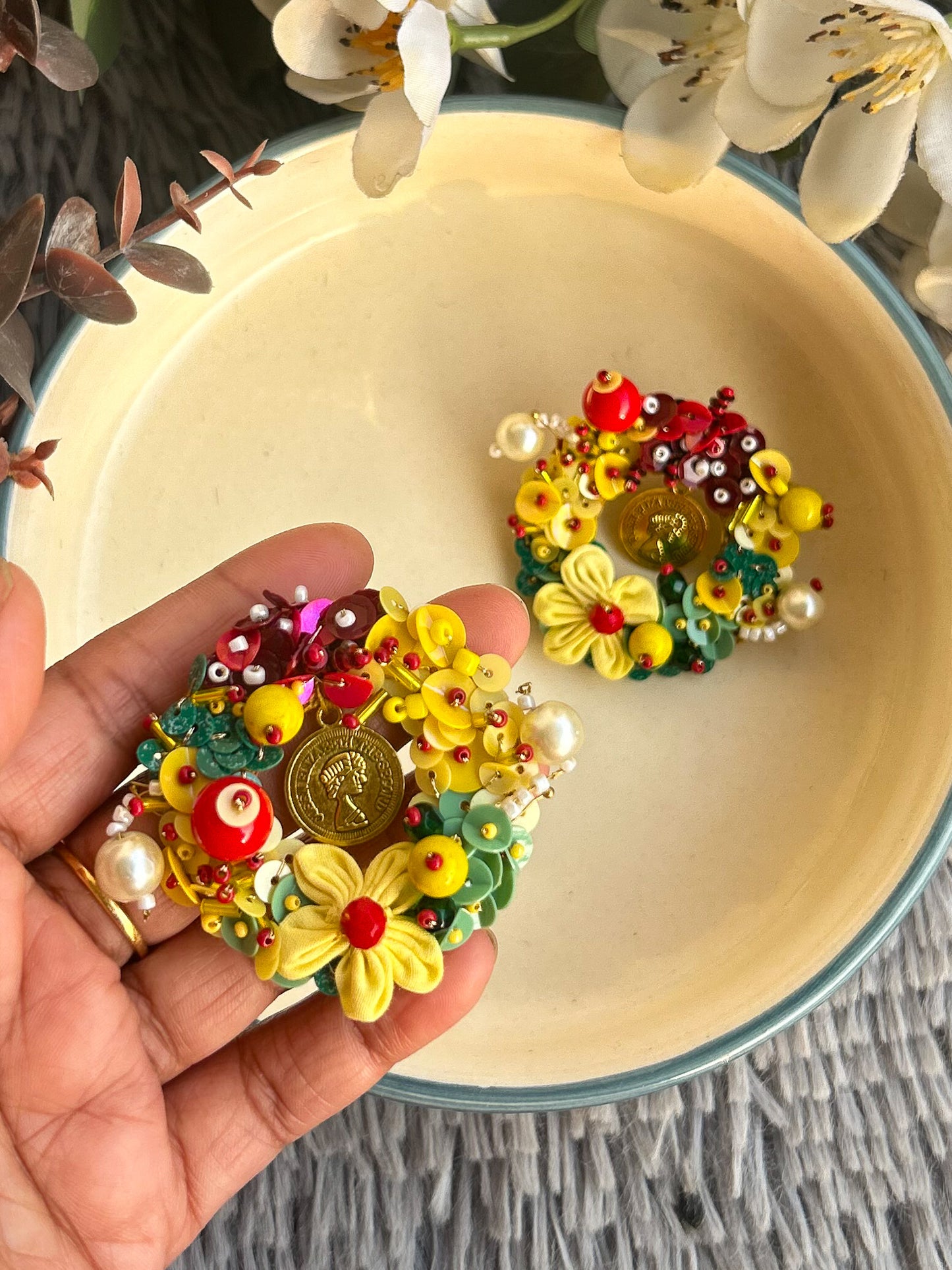 Wreath Statement Stud Earrings - Circle of Life Christmas Jewelry